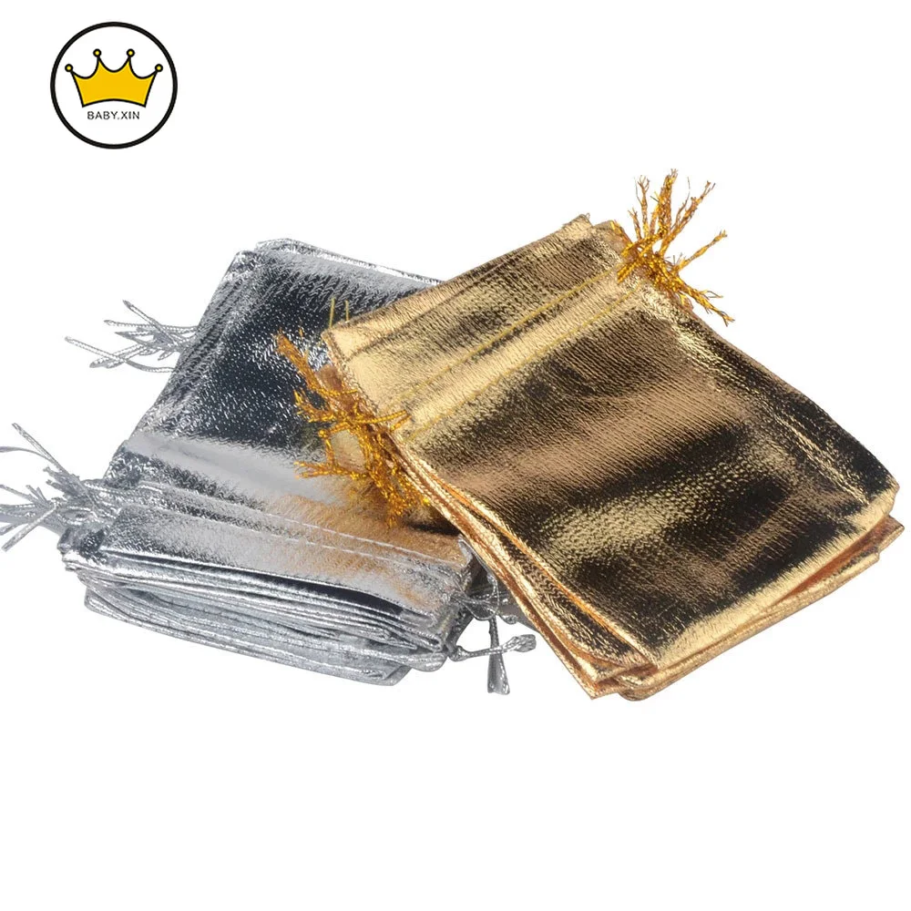 

50pcs/lot 7x9cm 9x12cm 10x15cm Jewelry Packing Silver Gold Foil Cloth Drawstring Velvet Bag Wedding Gift Bags & Pouches