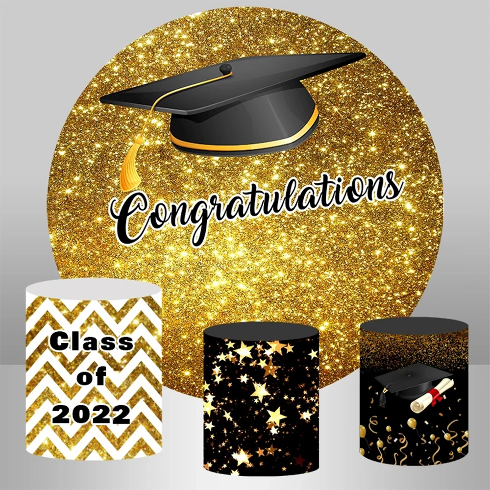

Circle Round Backdrop Graduation Party Bachelor Cap Gold Circle Photo Background Graduated Class of 2022 Graduate Party Supplies