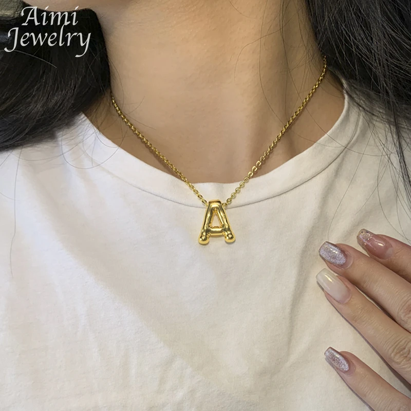 Ожерелье с подвеской в виде пузырчатой буквы для женщин золотые искусственные