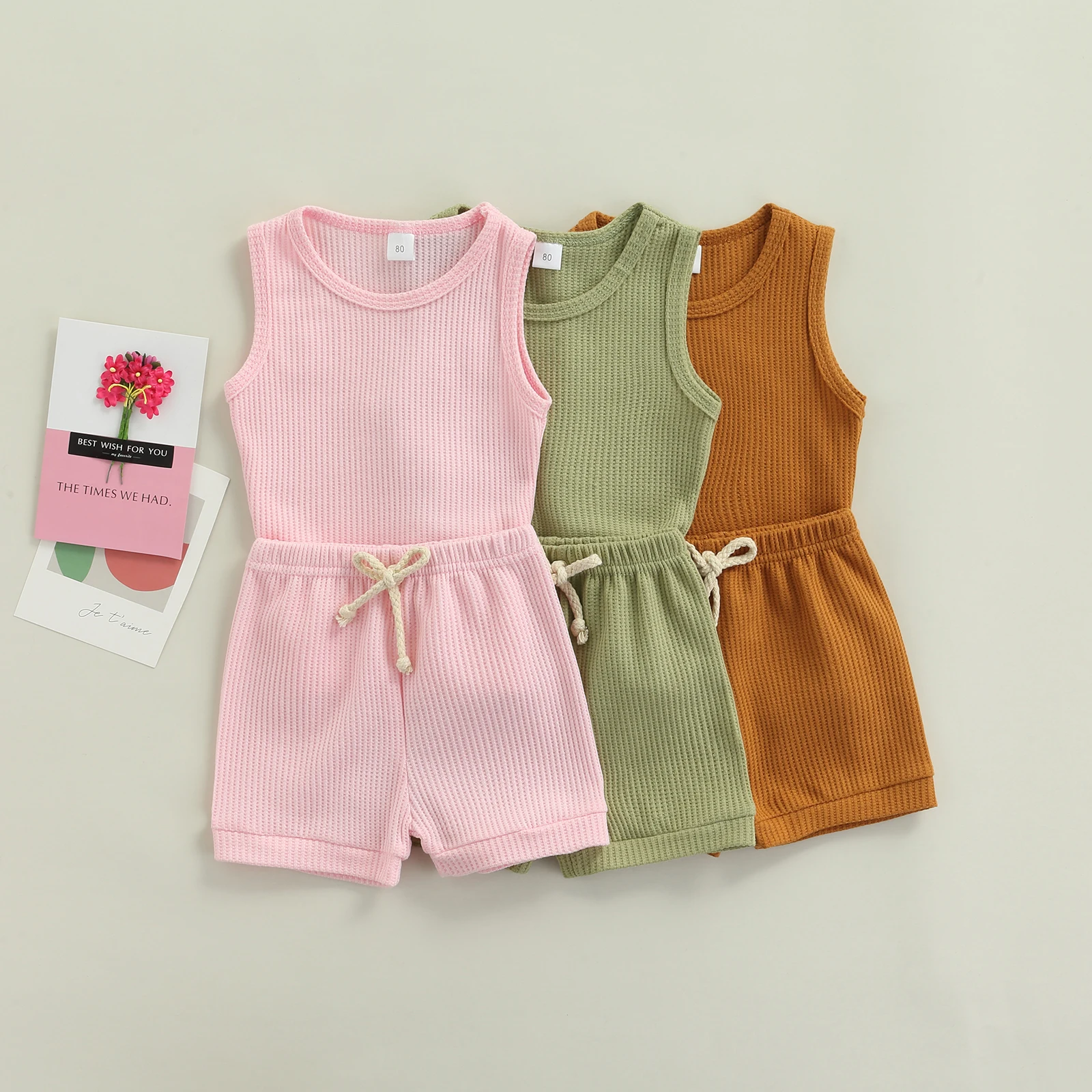 

Детские вязаные майки + шорты, простая однотонная Классическая Повседневная Стильная летняя одежда с круглым вырезом