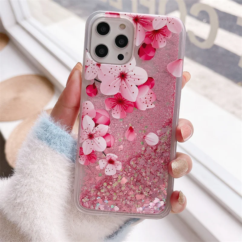 Cute Dandelion Cherry For Xiaomi Redmi 10 9 Prime 10C 9A 9C 9T 8A 7A 6 Y3 Y2 S2 K50 A1 Plus Case Glitter Liquid Quicksand Cover images - 6