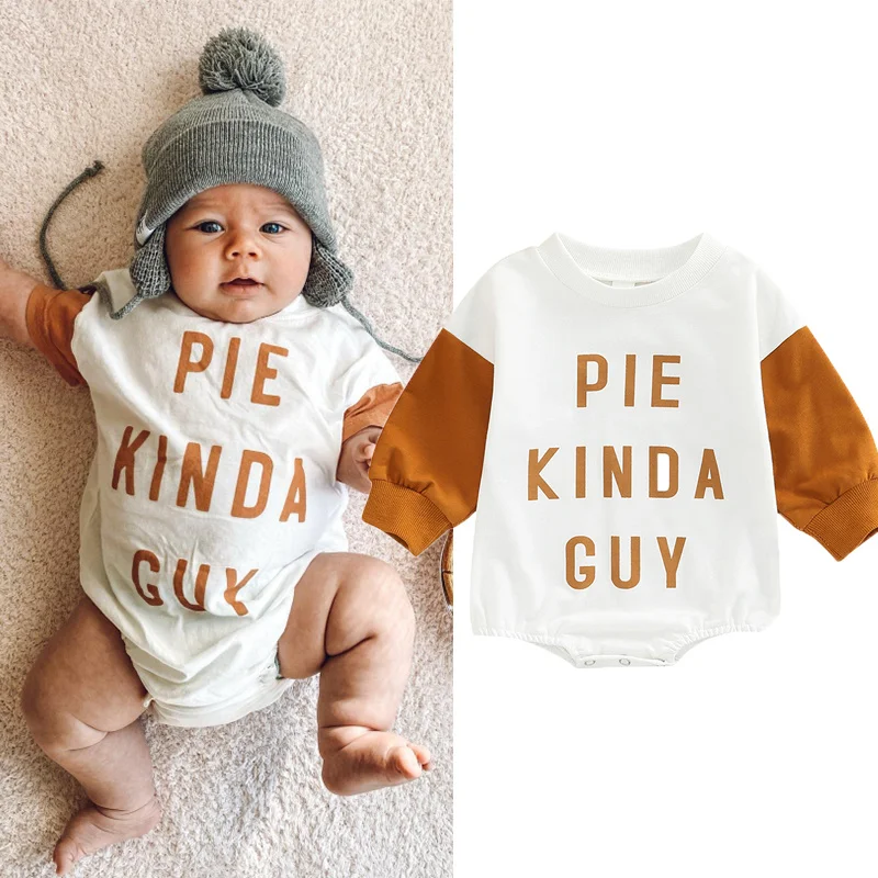 

Halloween Autumn Toddler Newborn Baby Bodysuits Infant Boy Girls Letter Print Patchwork Color O-neck Loose Sweatshirts Bodysuits