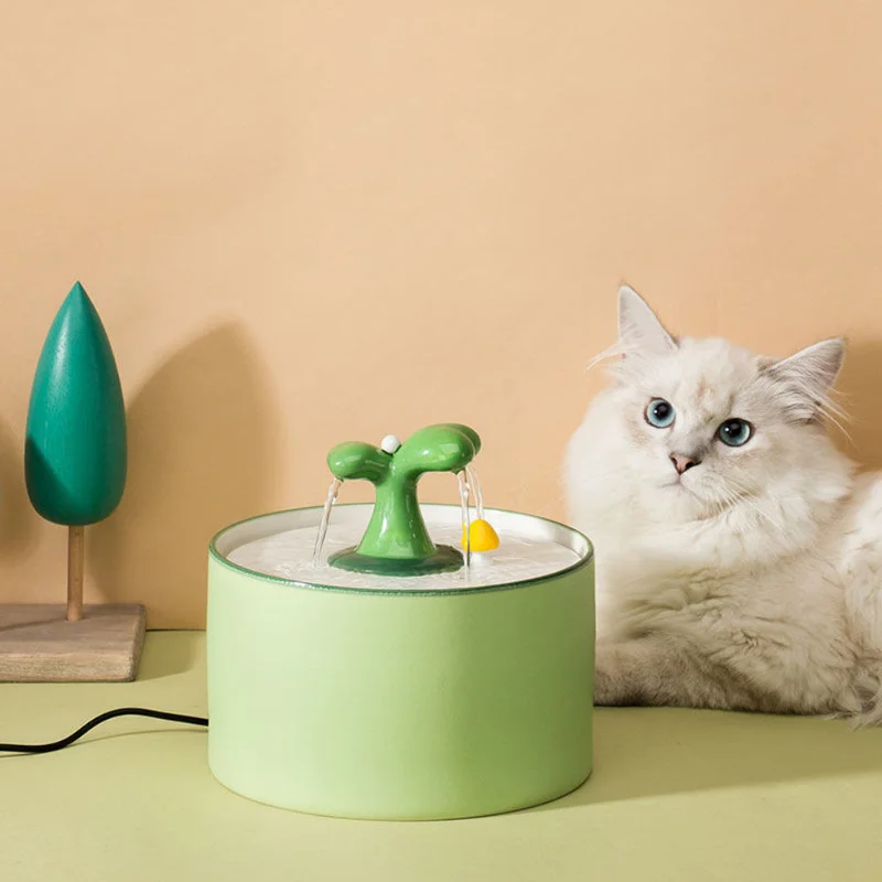 

1L 1.5L Automatic Cat Water Fountain Electric Ceramic Pet Drinking Fountain Creative Cute Sapling Cat Drinking Bowl Silent Suluk