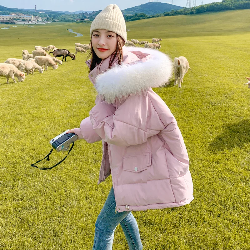 Women Winter Fur Collar Solid Color Fashion Popular Simple Casual Warm Thicken Jackets Bread Clothes Jacket Zipper Female Coats