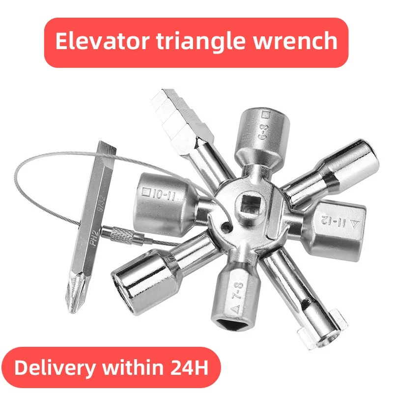 

Mini Triangular Elevator Key Wrench Set 10 in 1 Multifunctional Allen Key Set Detachable Cross Spanner for Car Bicycle Tools Kit