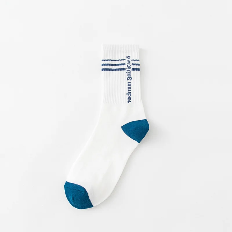 Women Socks Cotton Female Eye Chart White Lover Cool Asymmetry medium high tube socks Light color simple white women's socks