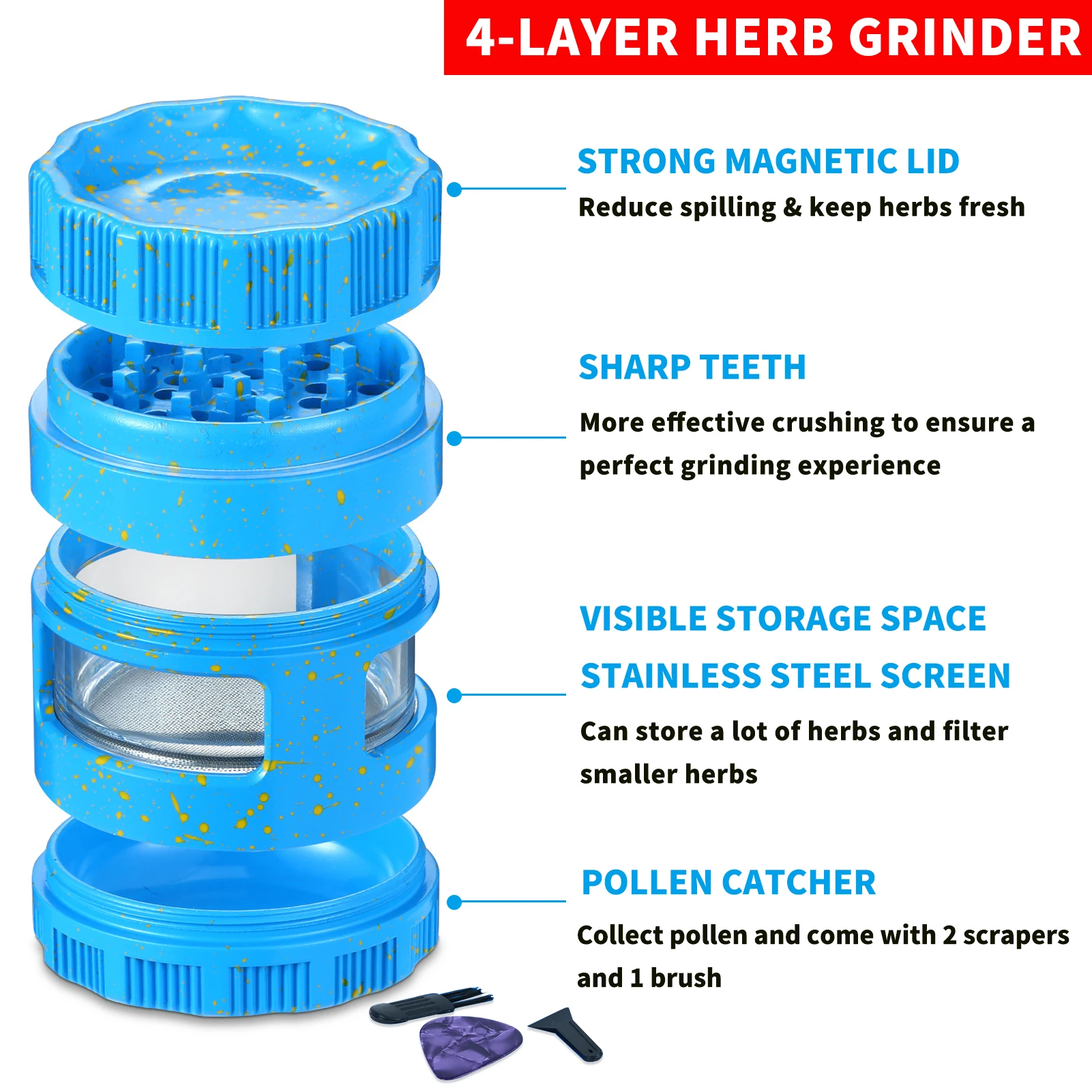 4-слойная измельчитель для трав 63 мм/2 48 дюйма алюминиевый сплав специй табака