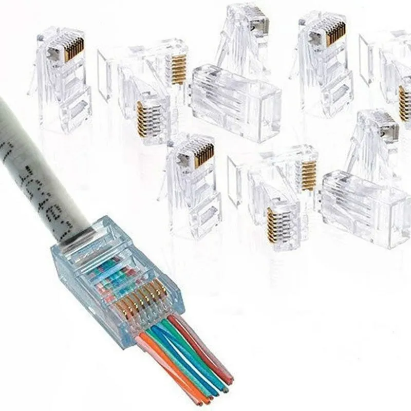 50pcs Rj45 Connector Cat5e Cat6 Connector Network Unshielded 8Pin Modular Utp Rj45 Plugs Have Hole HY1525 images - 6