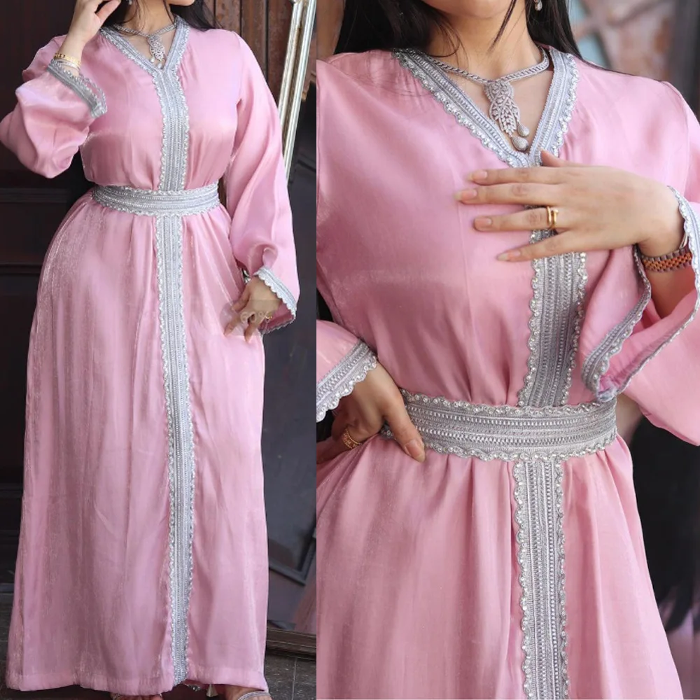 

Middle East Eid Muslim Women's Clothing Long Pink Dubai Muslim Ramadan Abaya Robe Southeast Asia Long Loose Dress