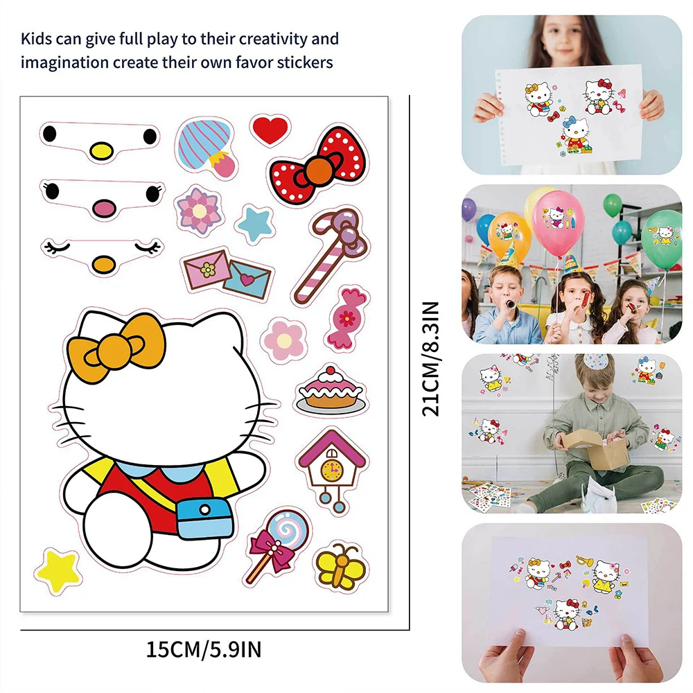 6/12 листов Милые мультяшные наклейки-головоломки Sanrio Hello Kitty Сделай лицо забавная