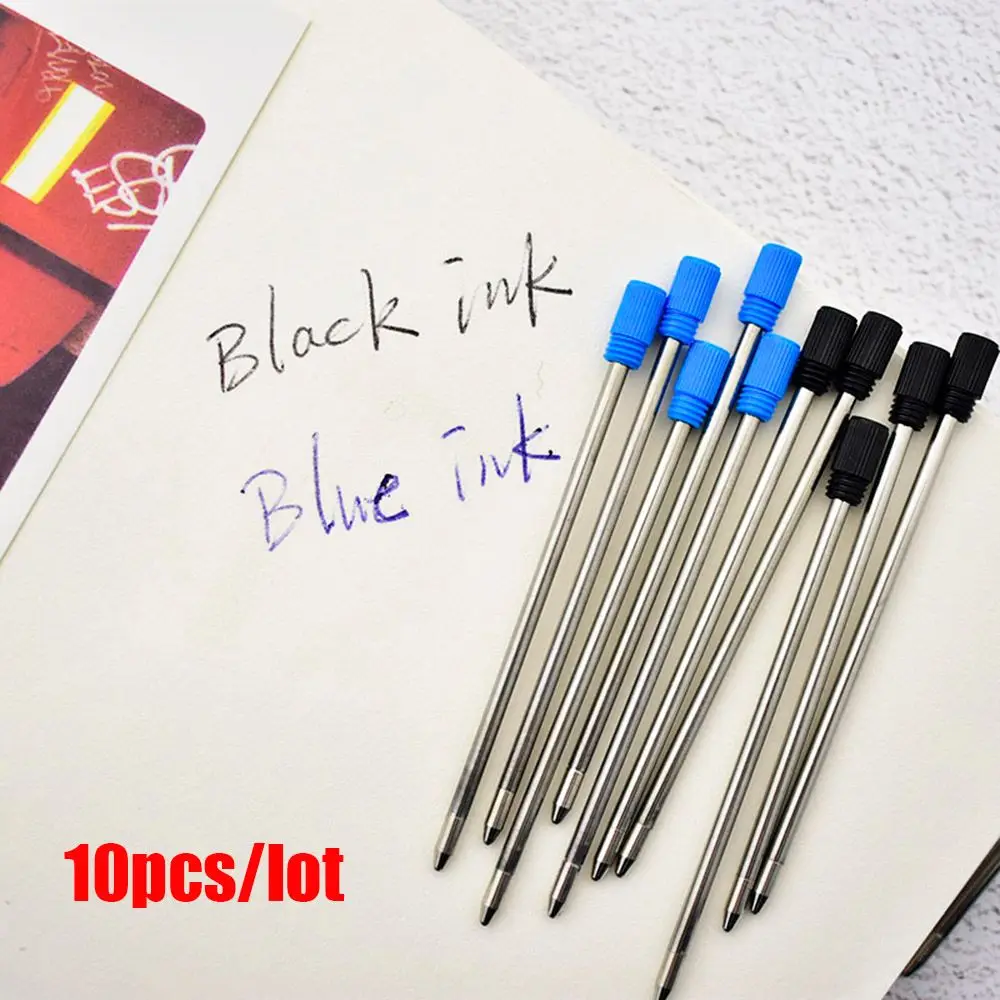

10 pcs/lot 0.5mm Hot Writing Supplies Signature School Medium Nib Core Ballpoint Pen Refills Metal Blue/Black Ink