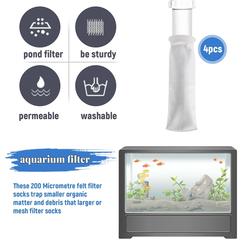 4 упаковки фильтрующих носков 200 микрометров для аквариума/сальского аквариума