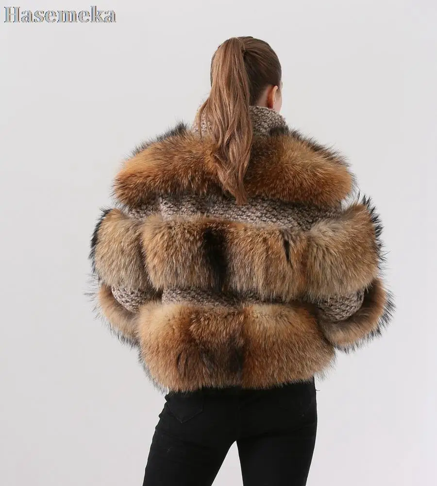 Winter Real Fur Coat Women Fashion Warm Thicken Jacket Real Raccoon Fur Outerwear Real Fox Fur Overcoat For Women All-matching