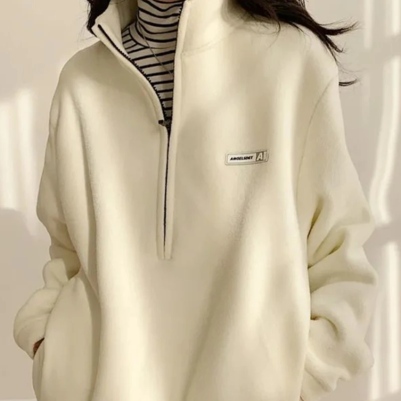 

Корейские теплые флисовые толстовки, Женская Повседневная модная толстовка с капюшоном в стиле K-POP, большие размеры, осенне-зимние толстовки