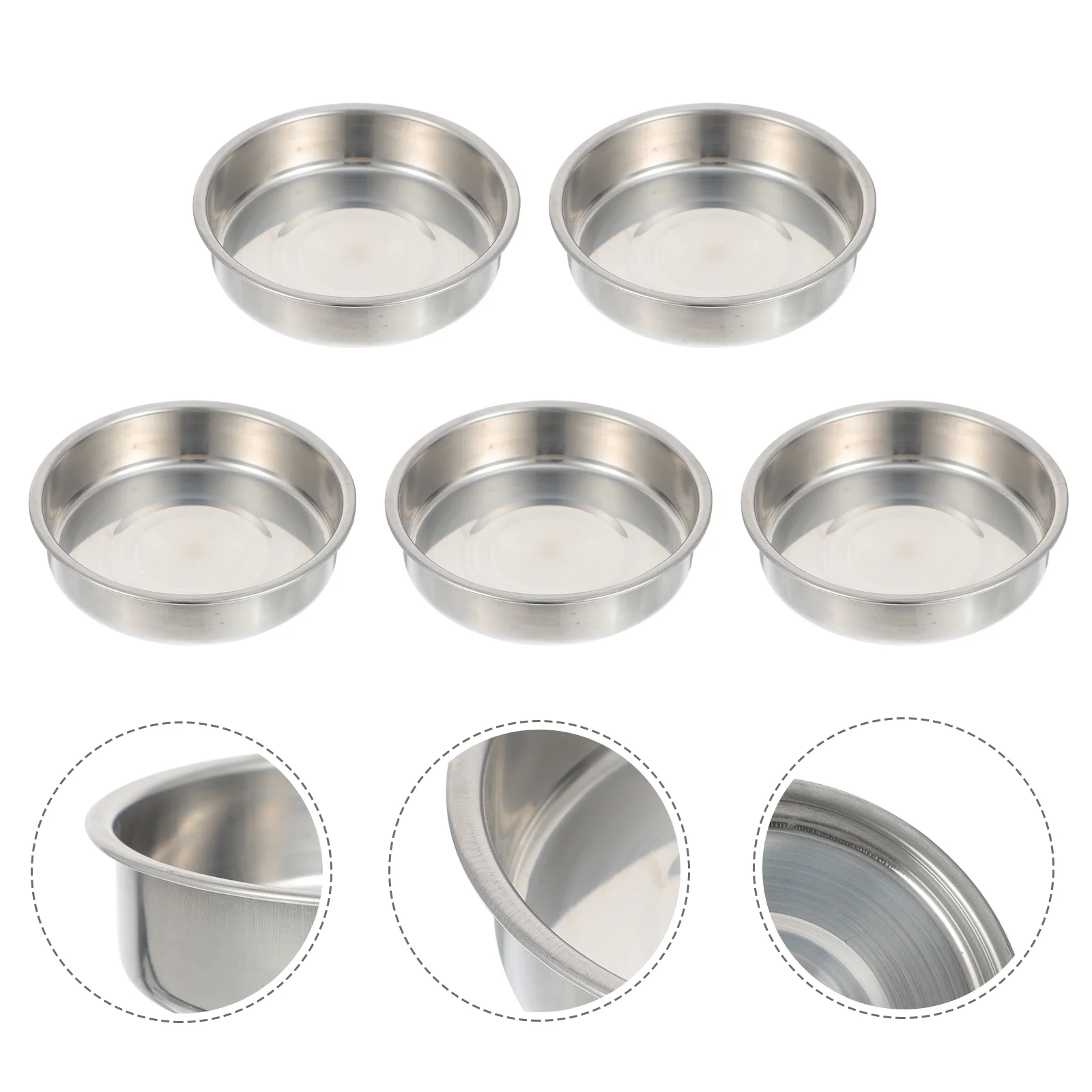 

5pcs Household Stainless Steel Dish Kitchen Seasoning Plate Round Storage Plate