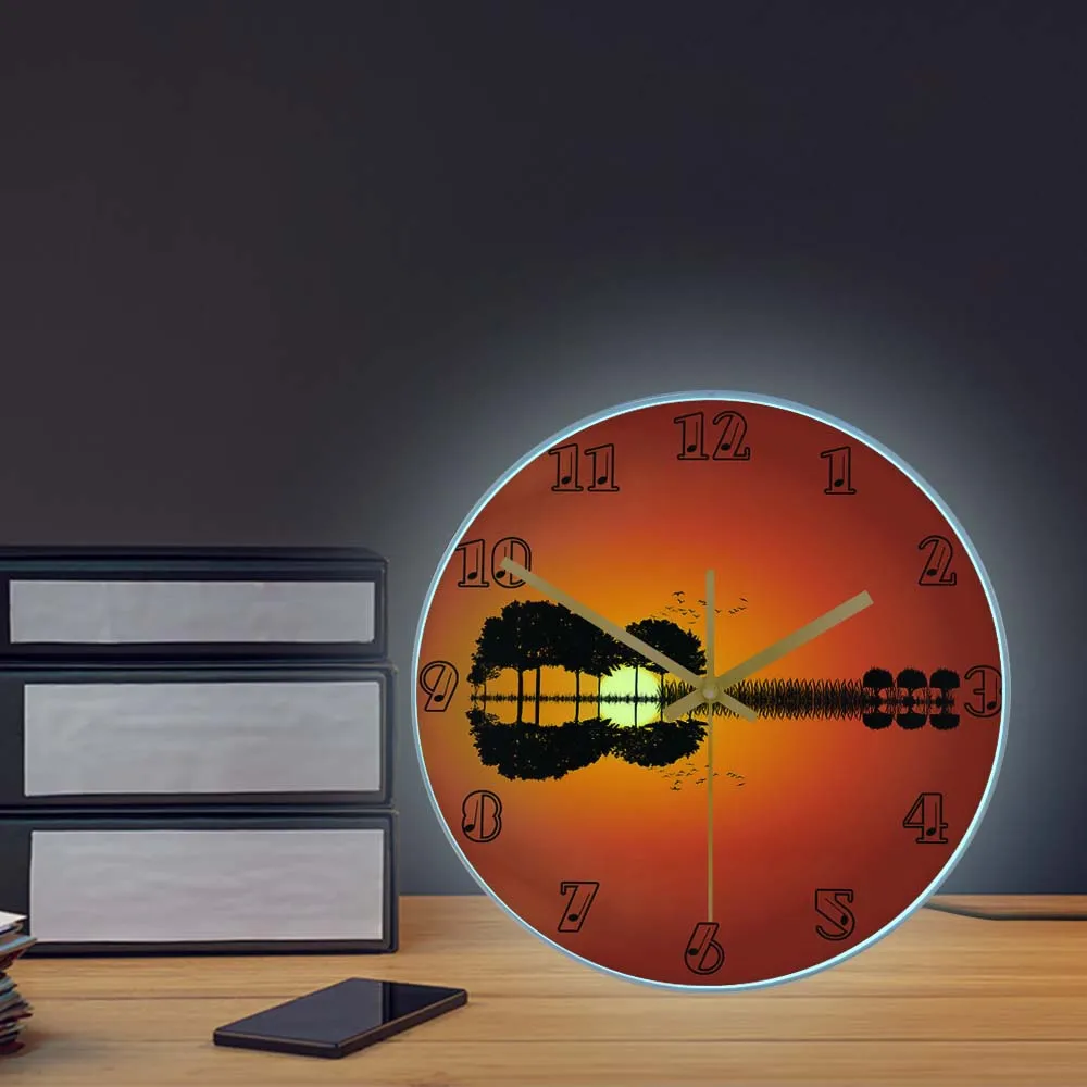 Гитара остров пейзаж на закате искусства декоративные настенные часы Сумерки