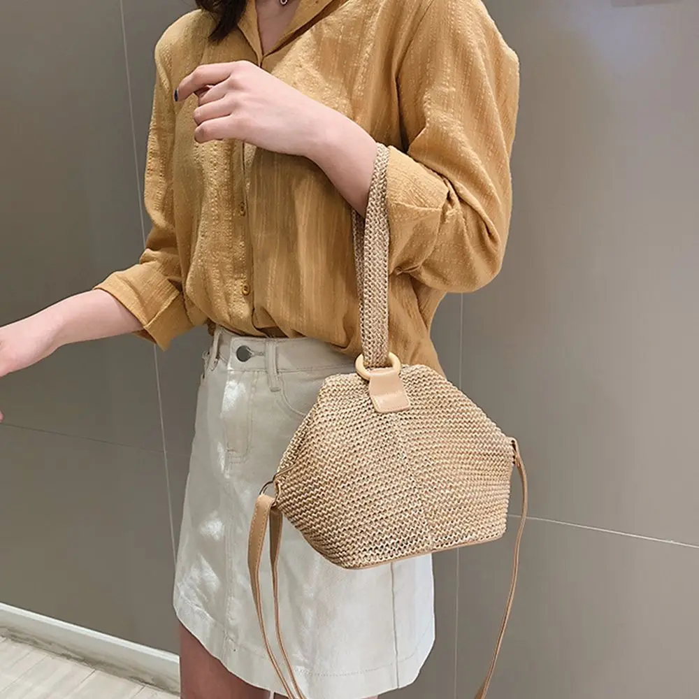 

Соломенная плетеная сумочка ручной работы в стиле бохо для женщин, летняя пляжная сумка-мессенджер через плечо для девушек, маленькая клатч