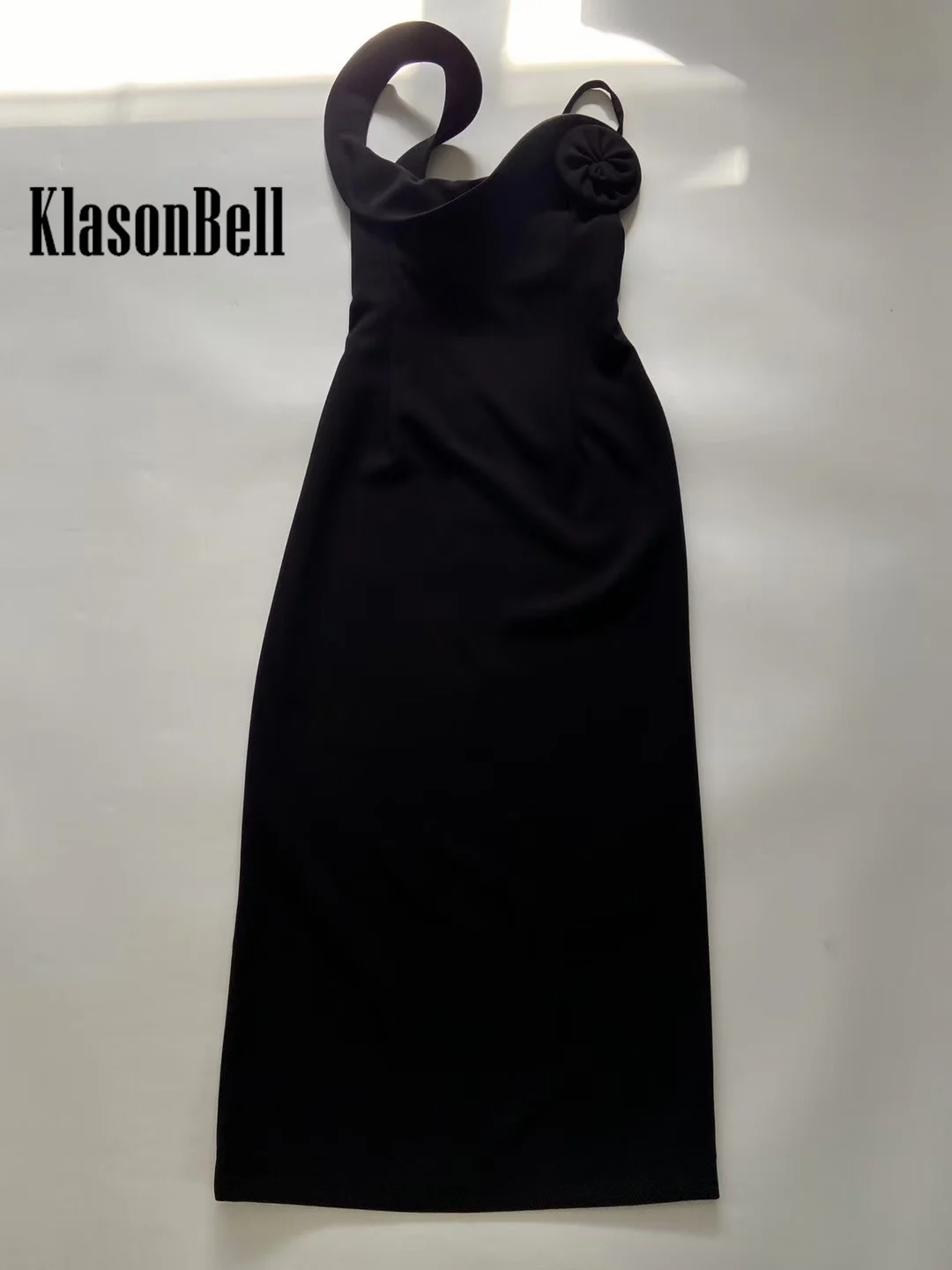 12.16 KlasonBell модное вечернее платье миди с цветочным украшением асимметричное