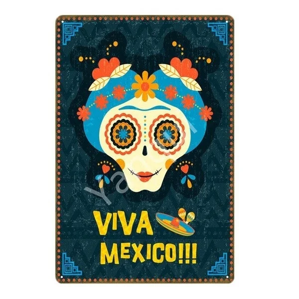 

Mexican Culture Decor Day Of The Dead Vintage Plaque Sugar Skull Metal Poster Iron Painting Wall Sticker Retro Tin Signs YI-172