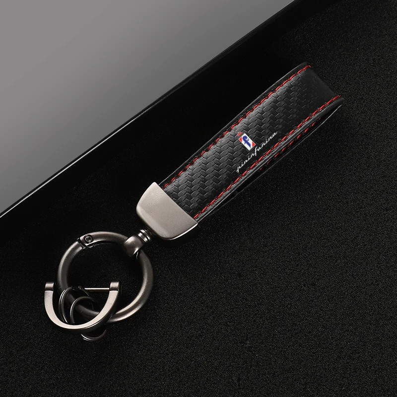

Leather Carbon Fiber Car Rings Keychain Zinc Alloy Keyrings For Pininfarina with logo car accessories