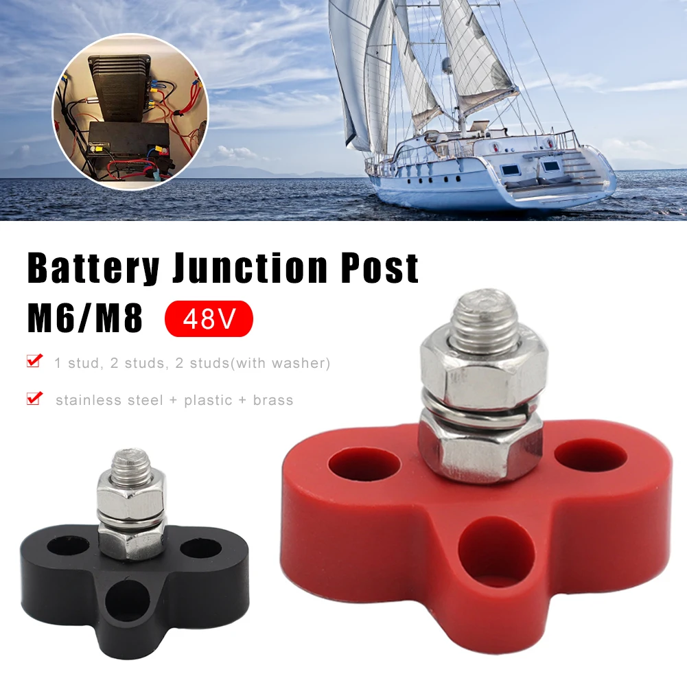

5/16" 1/4" Battery Junction Post Block Busbar M6 M8 Positive Negative Heavy Duty Stainless Steel Distribution Stud for Truck RV