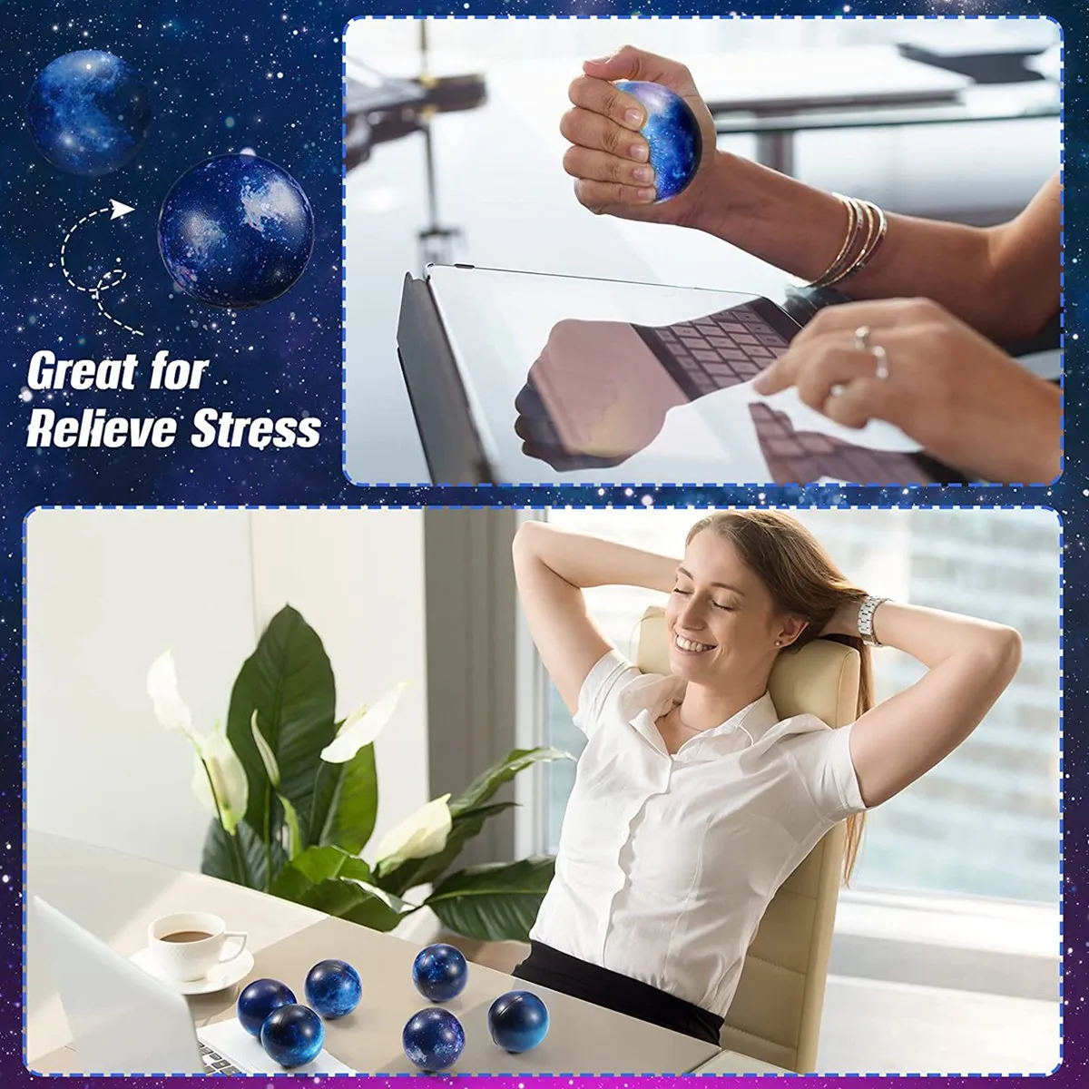 60 шт. мяч для снятия стресса Galaxy объемный 2 5 дюйма упражнений на пальцы Party Favor