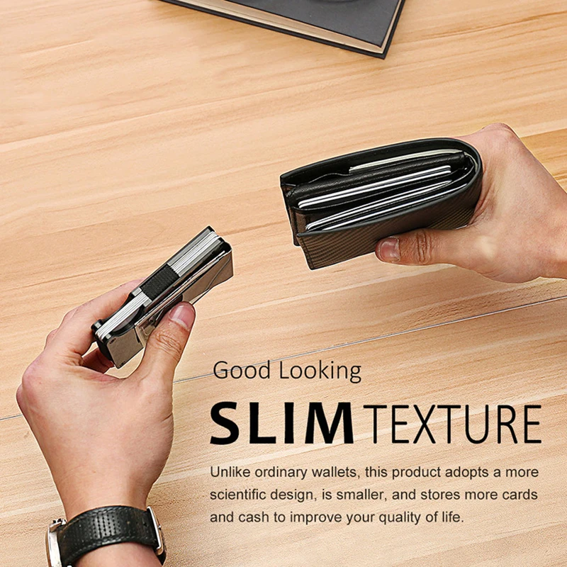 New Arrival Red Carbon Fiber Card Holder Mini Slim Men Aluminum Metal RFID Magic Wallet Small Thin Male Purses Money Bag Vallet