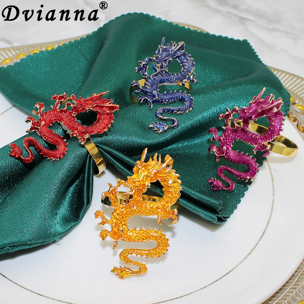 

24Pcs Enamel Dragon Napkin Rings 4 Colors Vintage Metal Animal Dragon Napkin Holder Buckles for Dinning Table Decoration HWM258