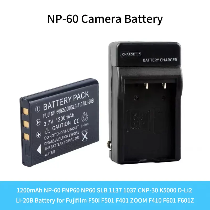 

1200mAh NP-60 FNP60 NP60 SLB 1137 1037 CNP-30 K5000 D-Li2 Li-20B Battery for Fujifilm F50I F501 F401 ZOOM F410 F601 F601Z