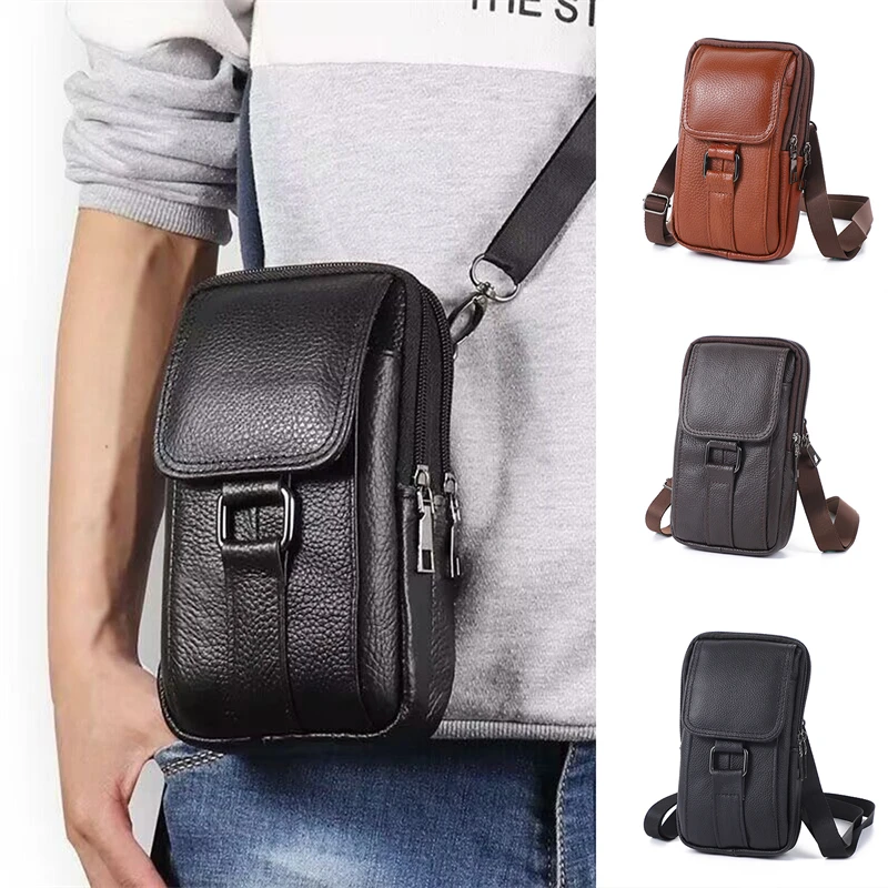 

Mobile Phone Waist Bag Multifunctional Leather Phone Belt Bag Retro Men's Bag Cellphone Loop Holster Phone Pouch Multi Layer Bag