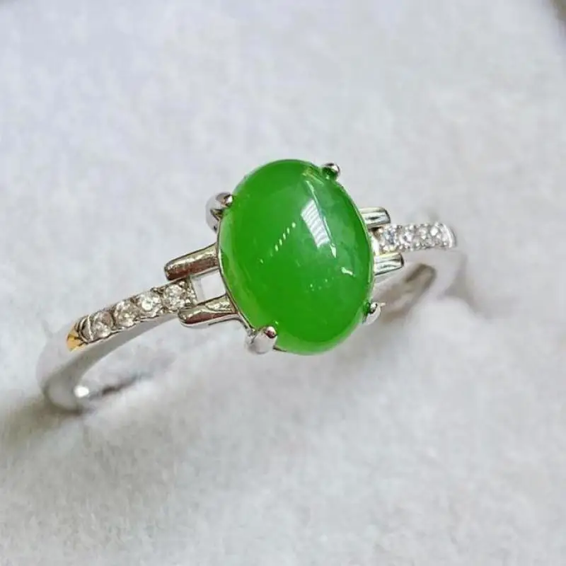 

Women Green Jade Ring S925 Sterling Silver Hetian Jades Nephrite Zircon Rings Adjustable Silver Bands For Girlfriend Mom Gifts