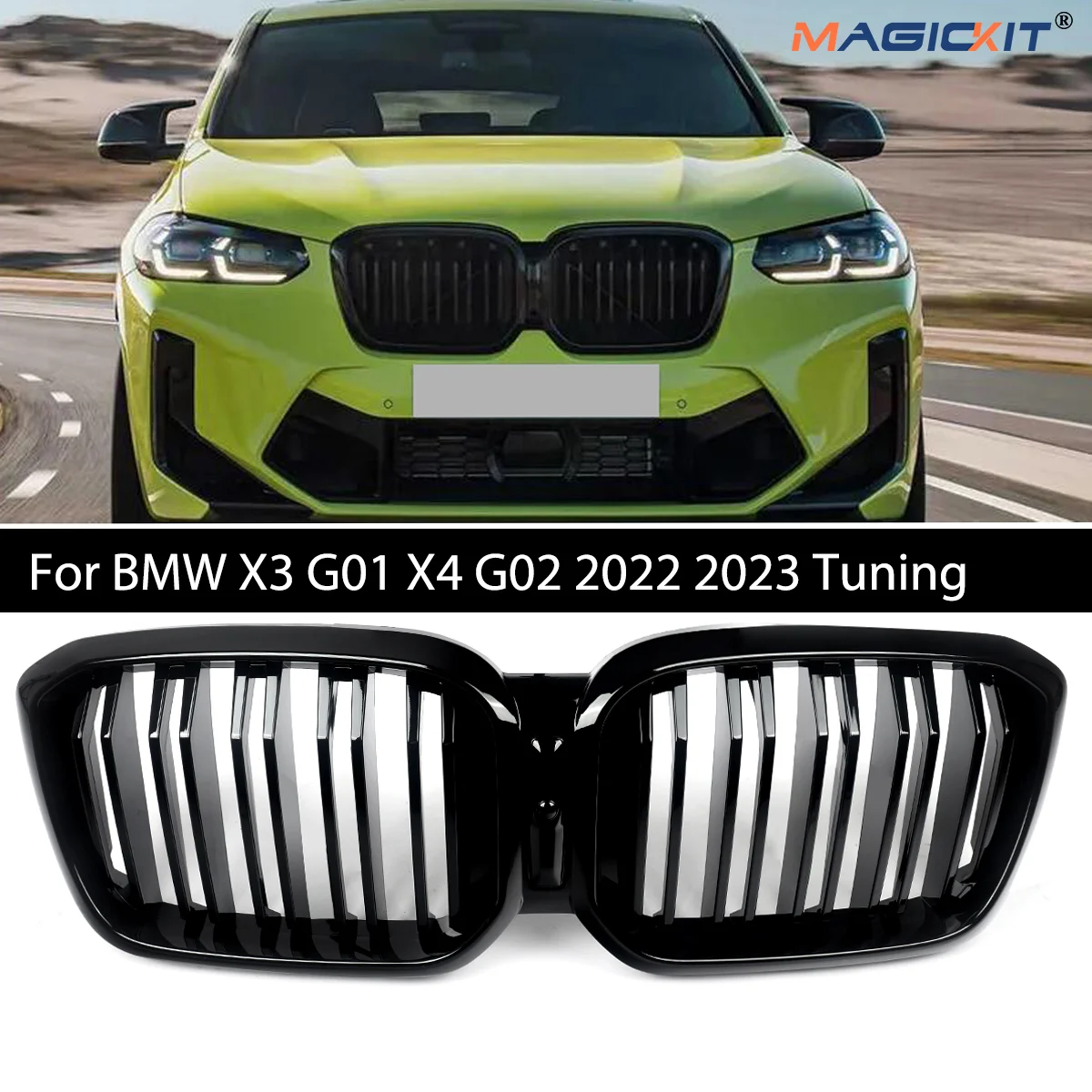 Для BMW X3 G01 X4 G02 2022 2023 Тюнинг Блестящие черные автомобильные передние решетки для