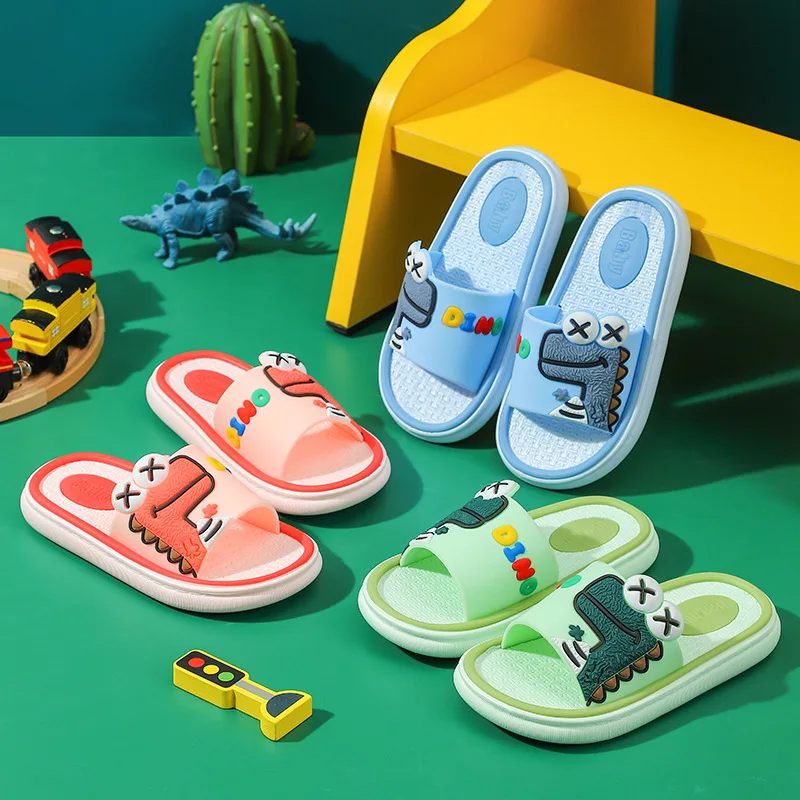 Children Slippers Boy Girl 3-12Y Cute Cartoon 3D Dinosaur Rabbit Bear Baby Outdoor Waterproof Breathable Non-Slip Home Shoes New