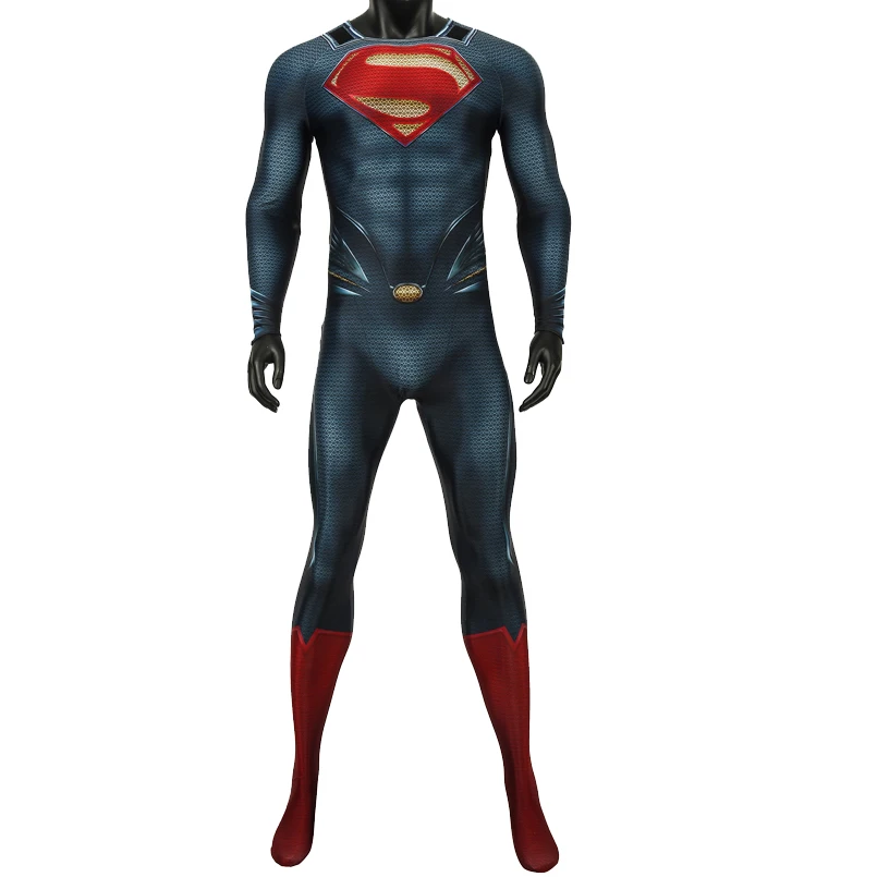 Adult Men Halloween Costume Role Playing Printed Bodysuit With Cape Steel Superhero Clark Cosplay Red Boots