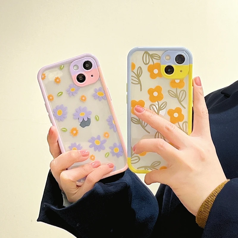 

Корейский ретро чехол для телефона с маргаритками и цветами для iPhone 13 12 11 Pro Xs Max X Xr, милый противоударный прозрачный чехол