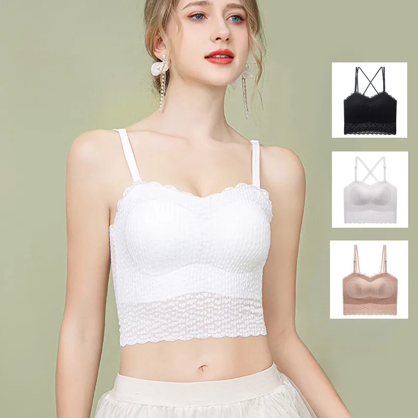 

Lace Camisole Women Wear Beautiful Back Detachable Chest Pads Inside with Tube Top Seamless Bottoming Underwear Sport Bra