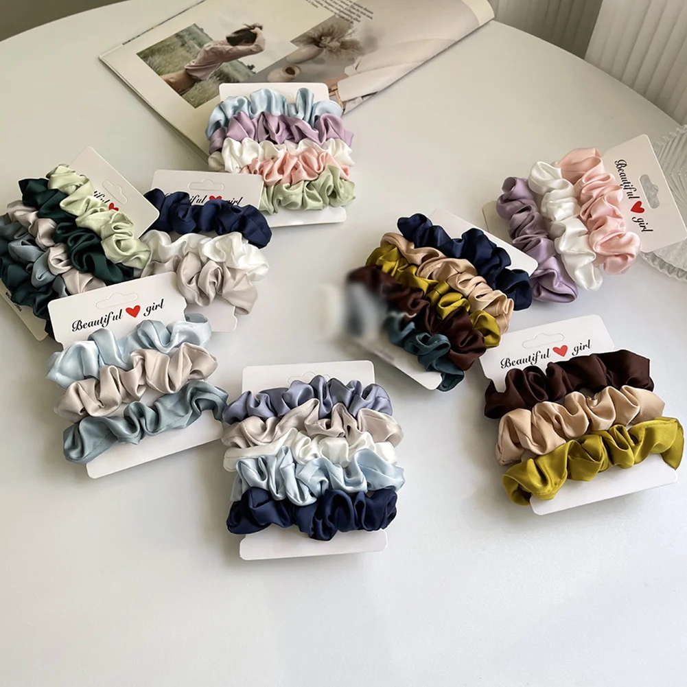 

3Pcs/Set Satin Hair Scrunchies Set Vintage Solid Color Elastic Hair Bands Ponytail Hair Rope Fashion Hair Accessories For Girls