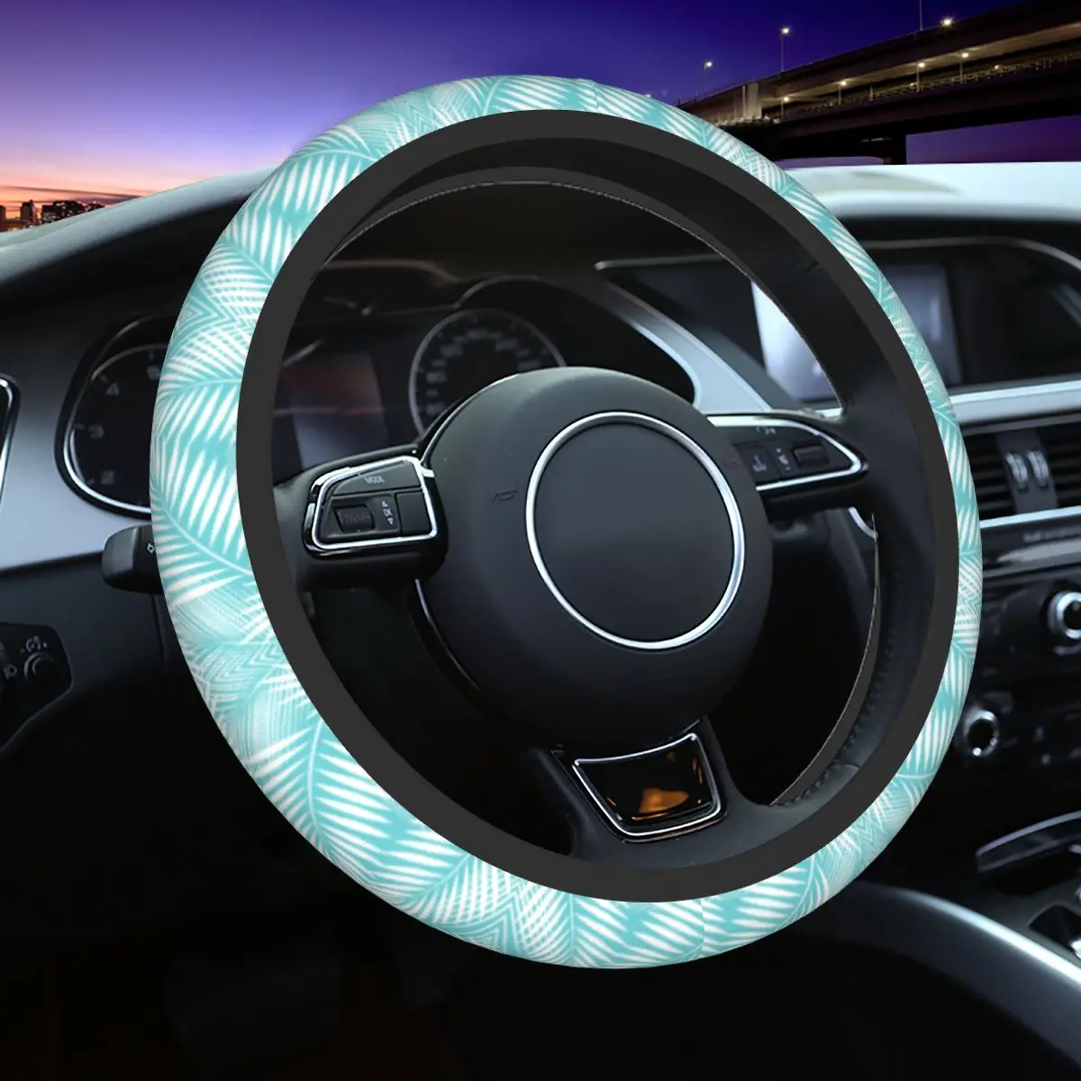

Custom Summer Tropical Plants Universal Steering Wheel Cover Jungle Leaves Car Steering Wheel Protector 15 Inch Auto Accessories