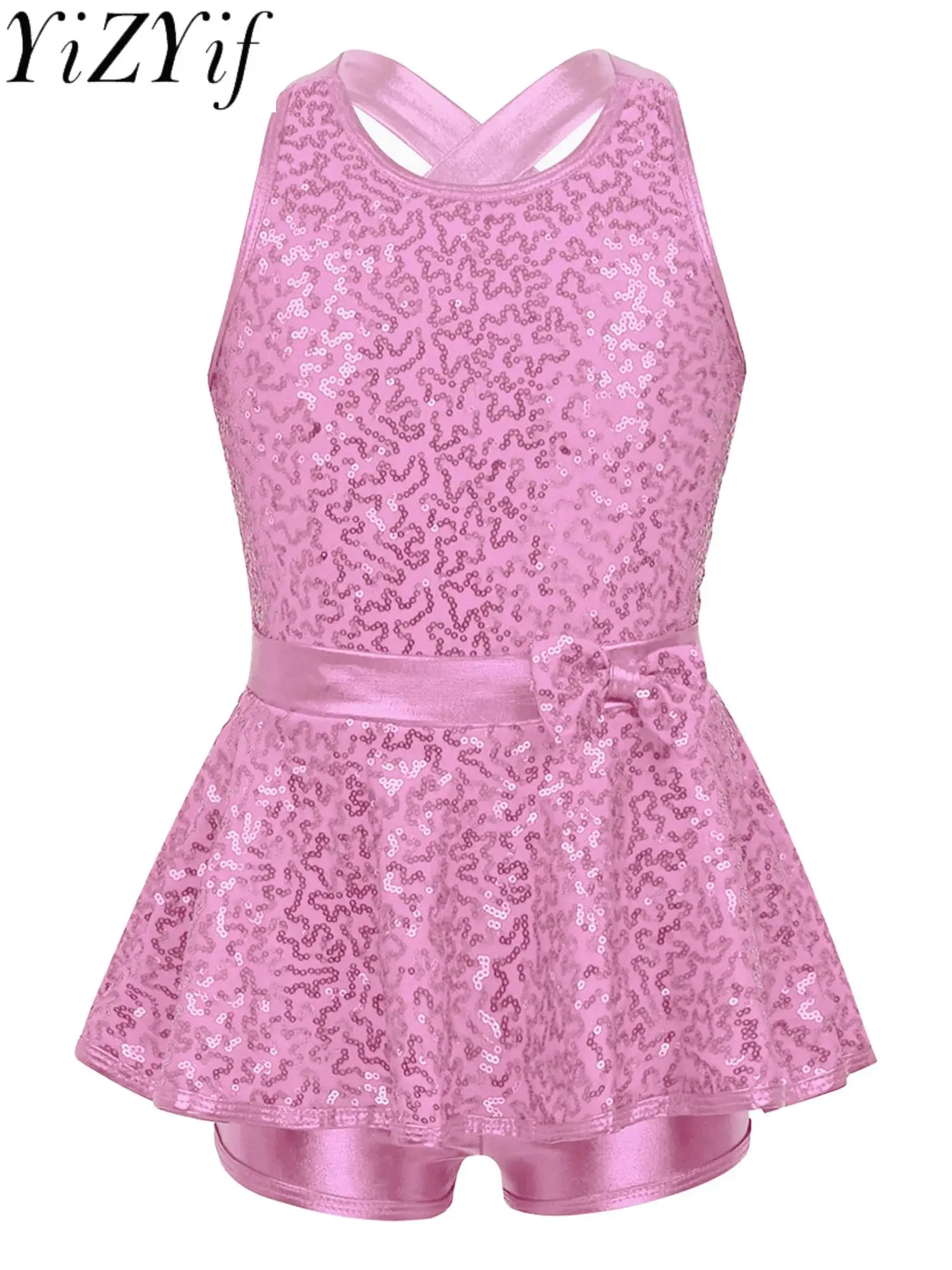 Детский комбинезон для балета и танцев девочек гимнастический трико без рукавов