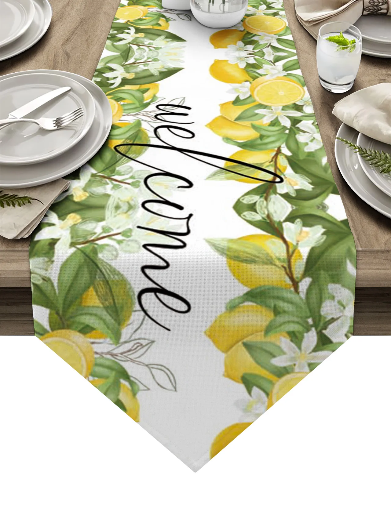 

Lemon Summer Fruit Leaves Welcome Table Runner Country Wedding Decoration Tablecloth Home Hotel Party Kitchen Dining Table Mats