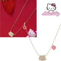 kawaii hello kitty donut diamond studded necklace womens all match chain collarbone chain sweet cute anime sanrio girls gift