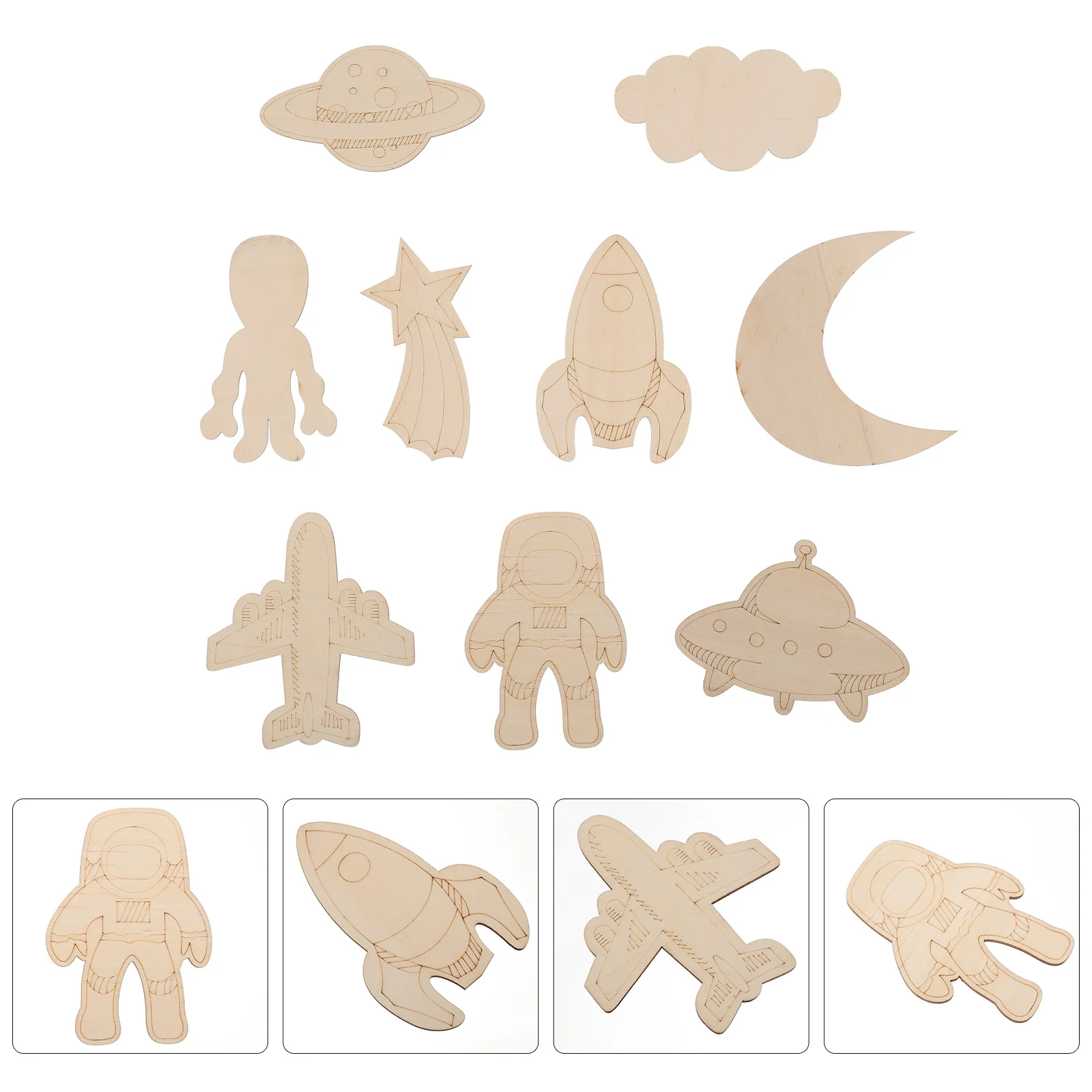 

27 Pcs Home Decoration Alien Wood Chips Cutouts Unfinished Wooden Sign Crafts Outer Space