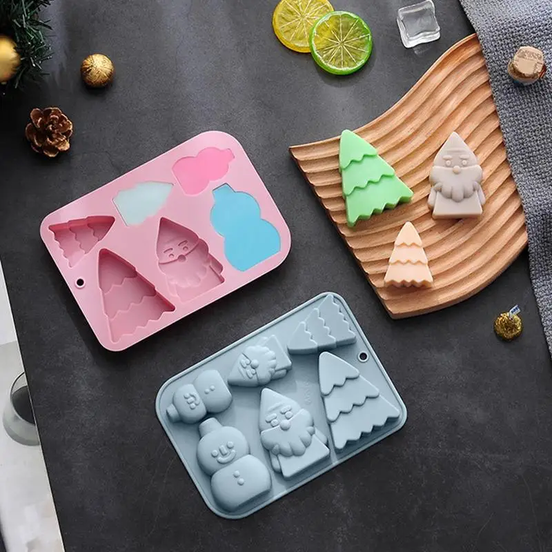 

Silicone Christmas Baking Mold 6 Cavity Snowman Santa Tree Candy Mold Creative DIY Chocolate Candle Molds Ice Cube Tray Gifts