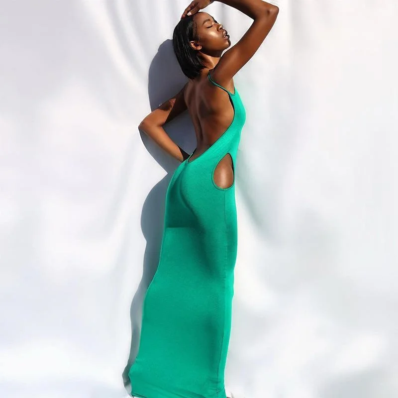 

Dress New Women Spaghetti Strap Backless Hollow Out Sexy Maxi Dress Cheap Elastic Holiday Popular Dresses Woman Female Vestidos