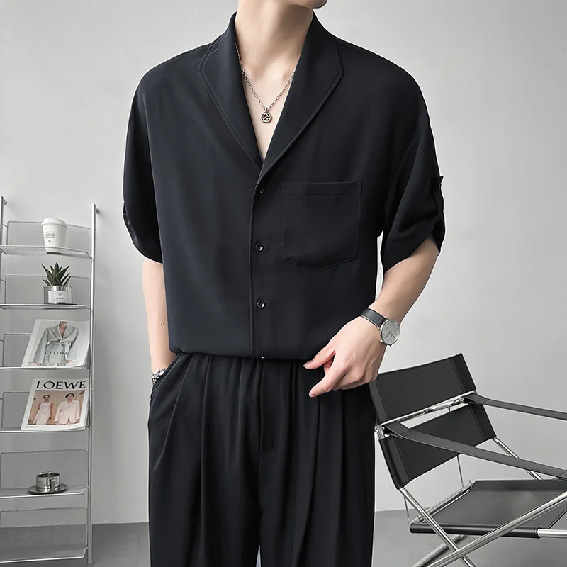 Summer 3 Colors Short Sleeve Shirts Men Fashion Society Mens Dress Shirts Korean Loose Ice Silk Shirts Mens Formal Shirts M-2XL