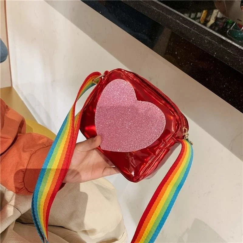 

Girls Mini Crossbody Hand Bag Children's PU Leather Rainbow Love Princess Coin Purse Baby Kids Shoulder Bag Small Square Bags