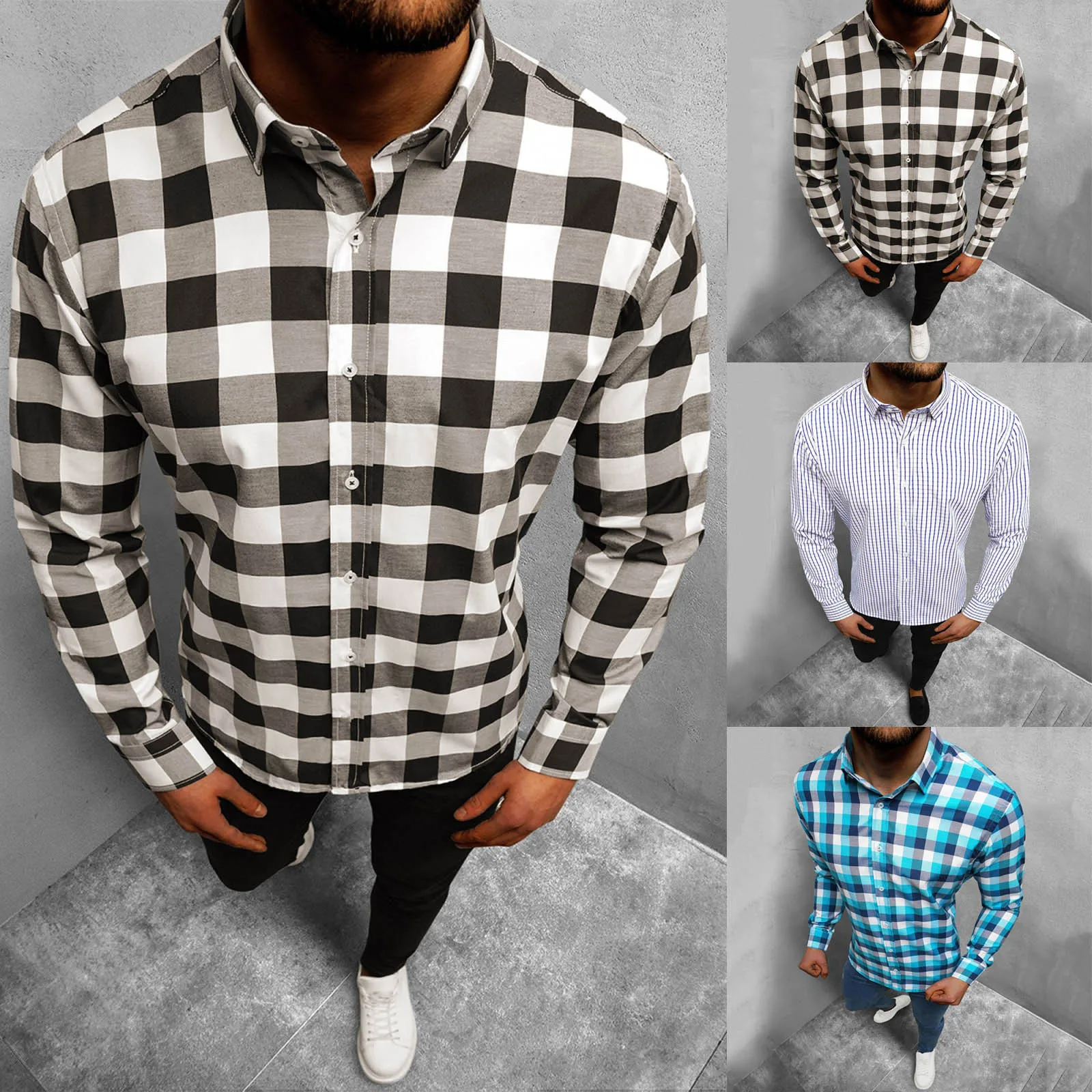 

Мужская Повседневная рубашка в клетку, с длинным рукавом, Осень-зима