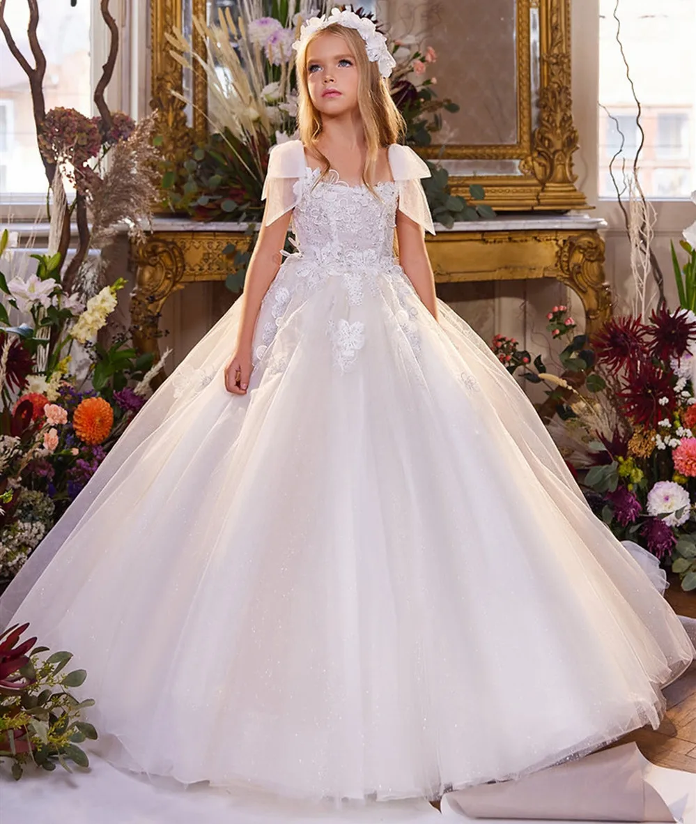 

New Arrival Ivory Flower Girl Dresses Puffy Princess Dress Wedding Party Gown for Girls Cute Girl First Cummunion Dress
