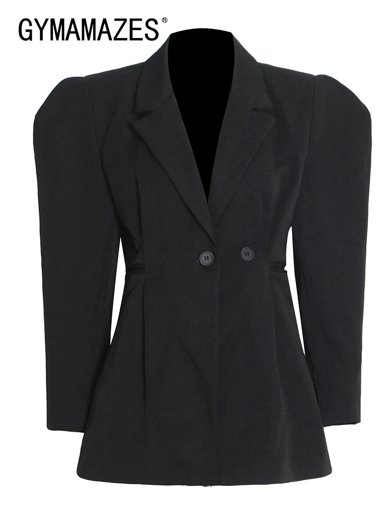 

GYMAMAZES Casual Solid Blazer For Women Notched Collar Long Sleeve Minimalist Loose Straight Blazers Female Spring Clothes Style
