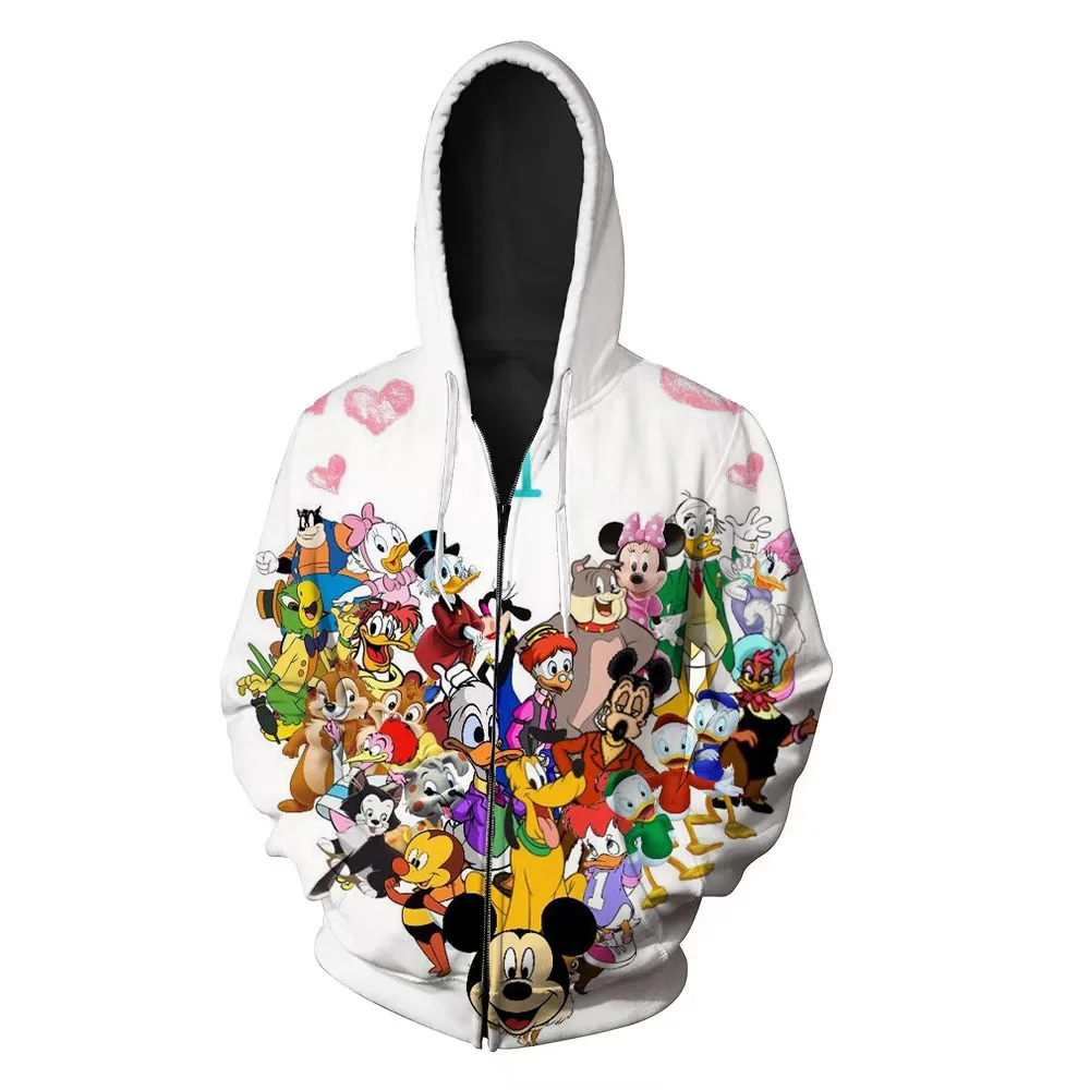 

New Christmas Collection Zip Sweatshirt Women's Fall Long Sleeve Disney Branded Stitch and Mickey Anime 3D Print Casual Hoodie